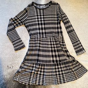 Zara Monochrome Plaid Long Sleeve Dress